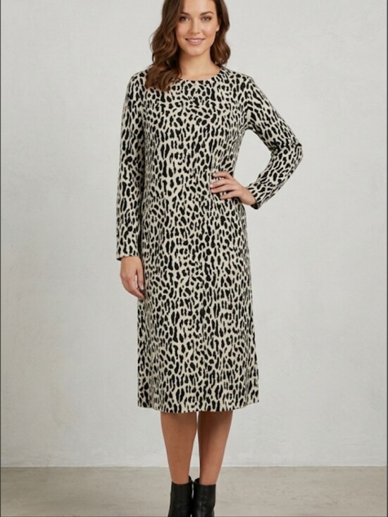 LOFT Dresses & Skirts - LOFT Petite Leopard Animal Print Long Sleeve Midi Sweater Dress MP Medium P